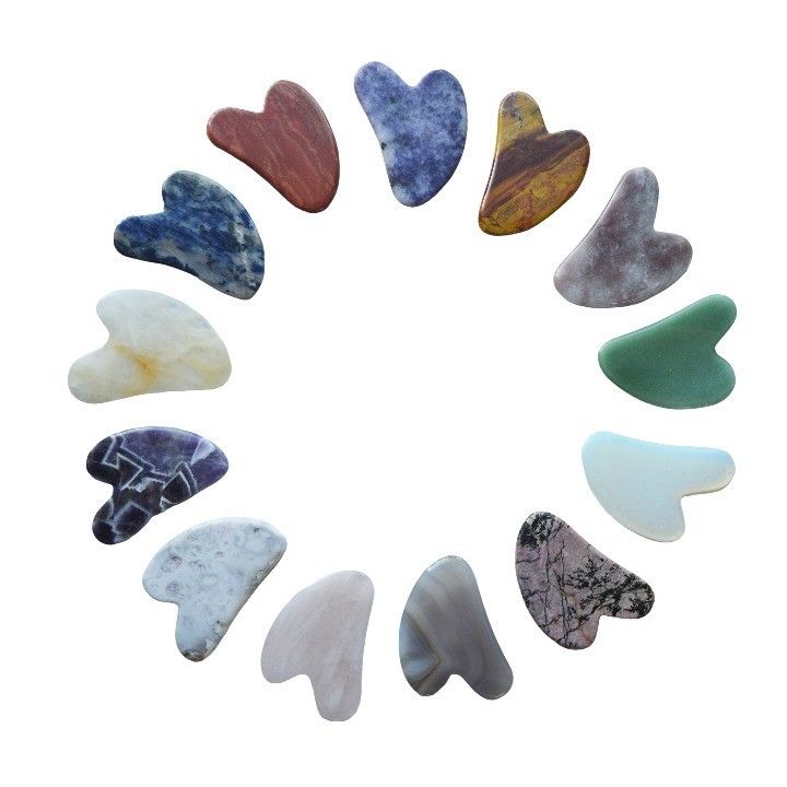 75*50mm Rose Quartz Jade Bian stone Sculpty Heart Gua Sha Face Sculpting Tool for Neck Back Shoulder Massage Anti-Aging