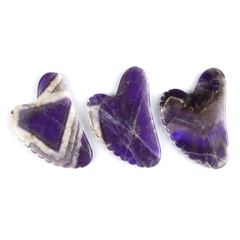 2024 Trending Massage Tools Heart Shape Natural Amethyst Gua Sha With Teeth Custom Logo Guasha Body Self Skin Care