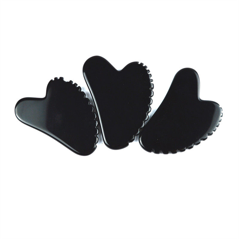 Natural Heart Shape Obsidian Gua Sha Massage Scraping Tool With Teeth Facial Beauty Massager Skin Spa Tool for Skin Care