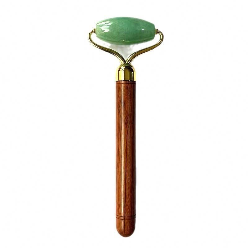 Green Aventurine Jade Face Roller Facial Skin Care Jade Massage Tool With Wooden Handle For Customized Logo Availabled