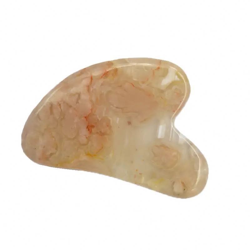 Cherry Blossom Agate Heart Shape Gua Sha Board Skin Care Massage Tool for Infrared Physiotherapy