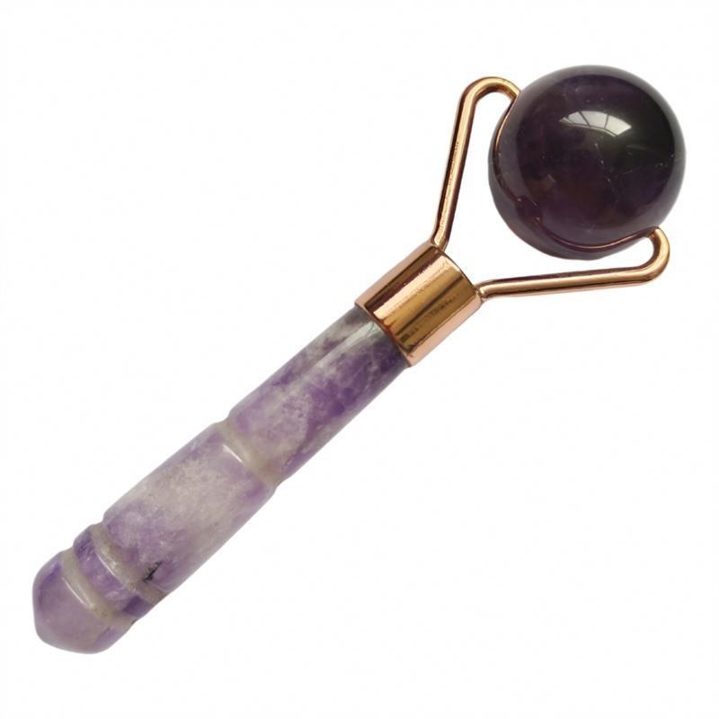 Customized Logo Availabled Natural Amethyst Jade Roller Purple Quartz Facial Massage Roller for Small Face Beauty