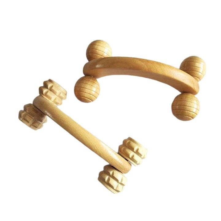Wood Handheld Body Roller 4 Wheels Balls Massager for Arm Leg Back Foot Hand Neck Shoulder Muscle Pain Relief Massage Tool