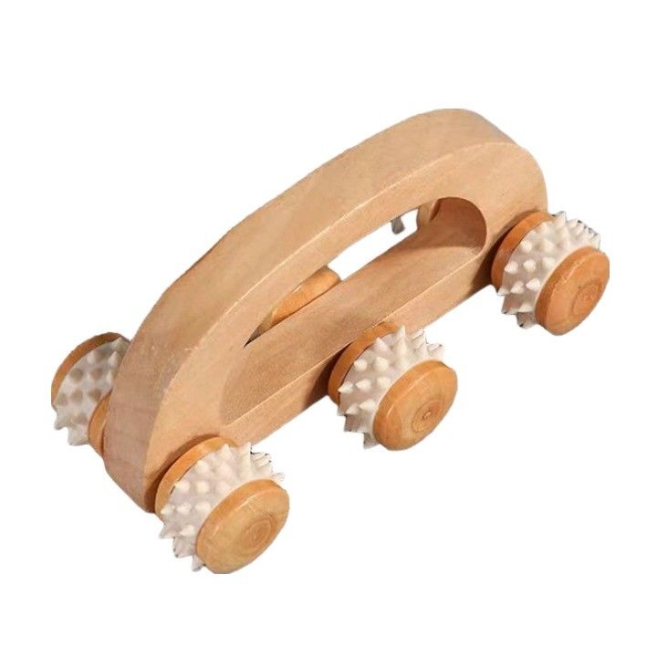 Household Six-wheeled Solid Wood Roller Massage Trolley With Handle Manual Guasha Body Health Care Tool Relax Beauty Massager Body Massage