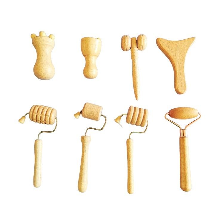 Customized Logo Availabled Beech Facial Mini Sculpting Tools Wood Therapy Face Massage Roller Sets Wooden Facial Therapy Kits
