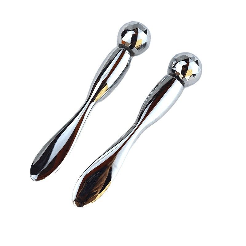 Silver Stainless Steel Eye Guasha Massage Stick Eye Cream Spoon Metal Ball Beads Eye Massager For Puffiness Skincare 2024 Style