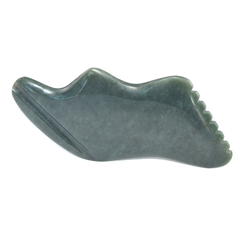 Dark Green Lightning Shape Natural Nephrite Hetian Jade Gua Sha Massage Tool for Custom Logo Self Skin Health Care Spa