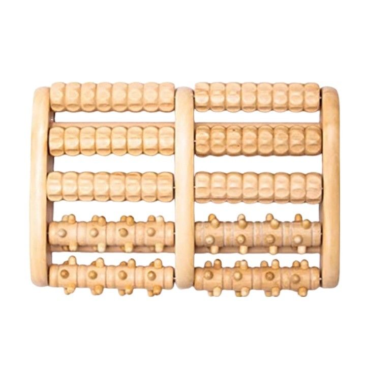 Wooden Foot Massager Roller for Personal Stress Relief and Relaxation in Brown Wood
