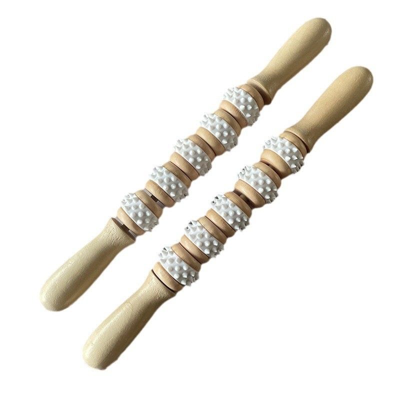 Five Wheels Wooden Gua Sha Massage Stick for Meridian Treatment and Body Relaxation