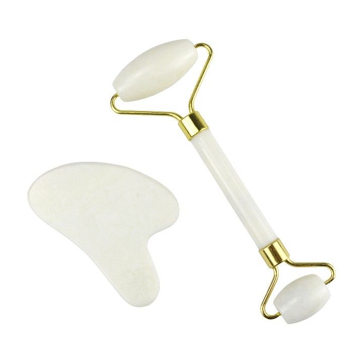 Body Massager Natural White Jade Stone Gua Sha Scraping Board Guasha Face Roller Gift Box Set Spa Massage Tool Skin Care Facial Beauty Routine
