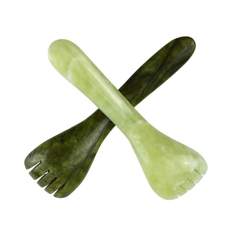 Customized Logo Availabled Light Green Xiuyan Jade Gua Sha Spoon Shape Acupuncture Pen for Eye Acupuncture Spoon Massager