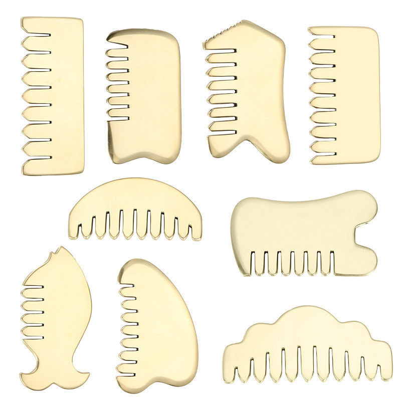 Muscle Massage Gold Gua Sha Board Tool for Natural Brass Guasha Stone Head Massager Hair Health Care Salon Beauty Tool