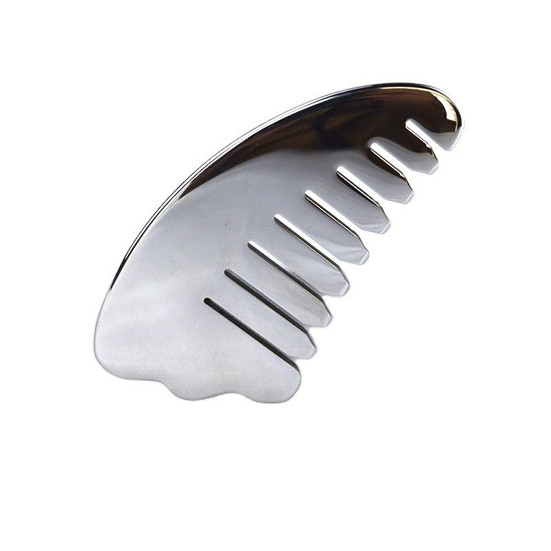 Silver Horn Shape Stainless Steel Gua Sha Scalp Massage Comb Guasha Stone Head Massager Hair Health Care Salon Beauty Tool