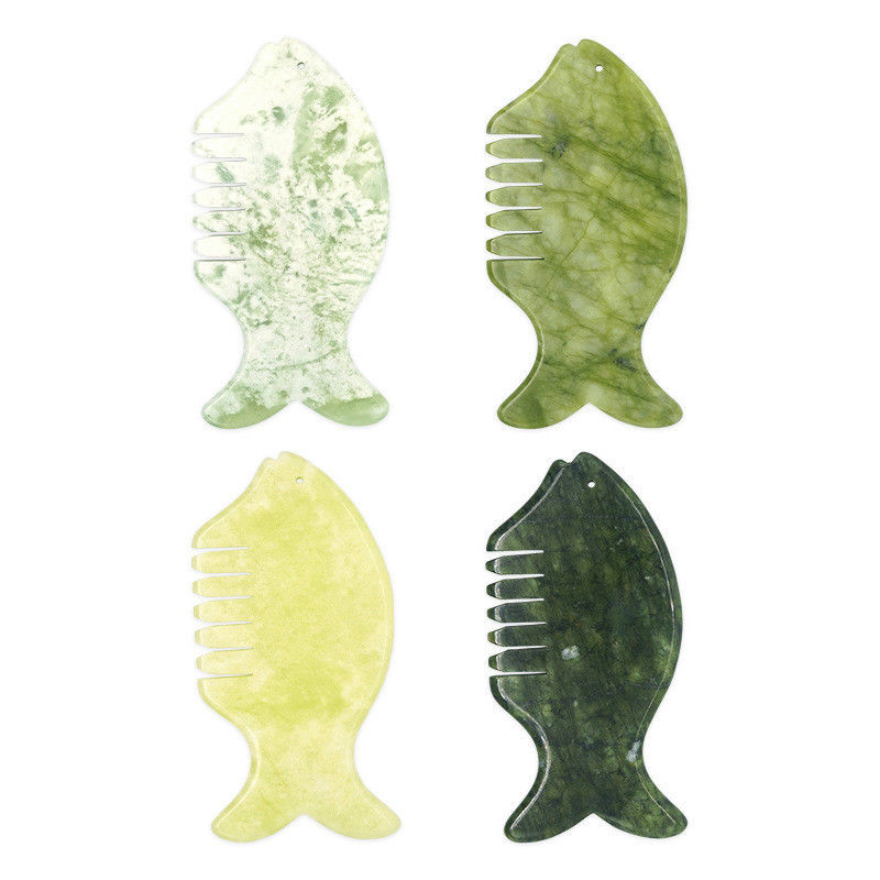 Head Massage Equipment 2024 Product Xiuyan Jade Comb Guasha Jade Stone Scraping Massage Board in Green and Yellow