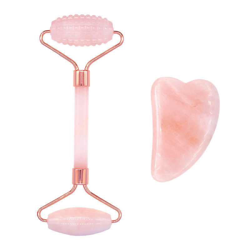 Rose Quartz Gua Sha Face Roller Massage Tool Guasha Stone Body Self Skin Care Spa Anti Aging Facial Beauty Gift Box in Pink