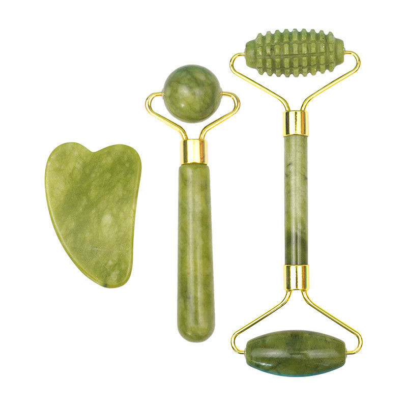 Body Muscles Natural Jade Stone Gua Sha Scraping Board Guasha Face Roller Gift Box Three-piece Set Spa Massage Tool Skin Care Facial Beauty