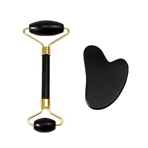 Muscle Massage Custom Black Bian Stone Gua Sha Scraping Board Guasha Face Roller Gift Box Set for Spa Skin Care Routine