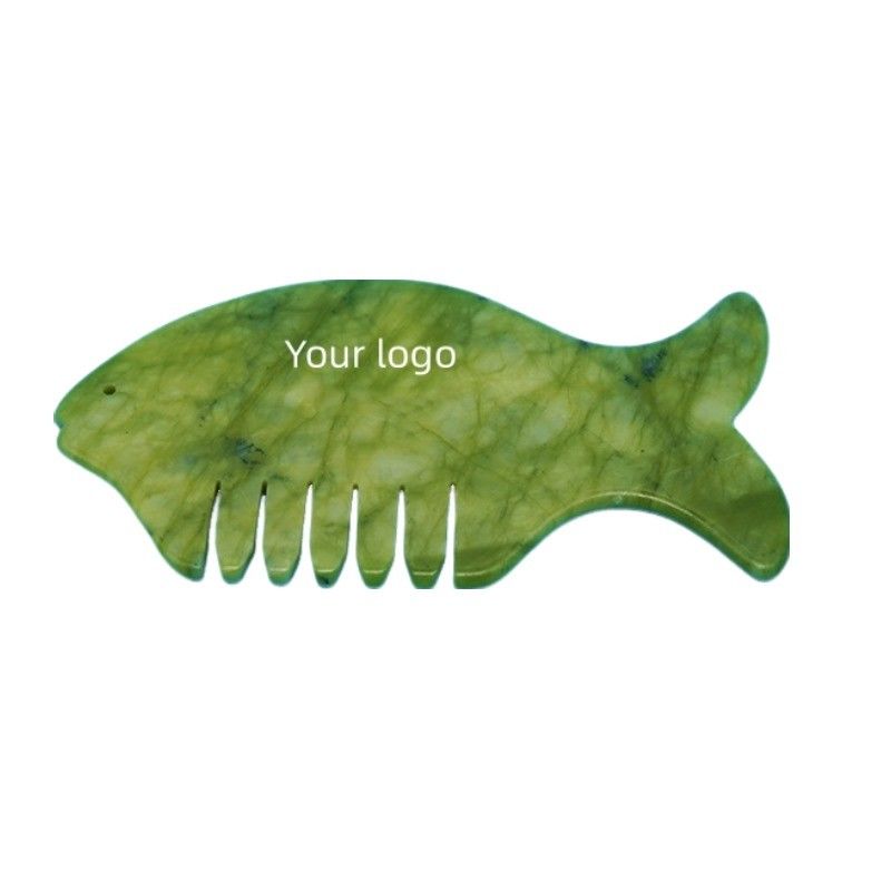 2024 Fish Shape Natural Xiuyan Jade Gua Sha Scalp Massage Comb Head Guasha Massager for Yellow Head Massage Equipment