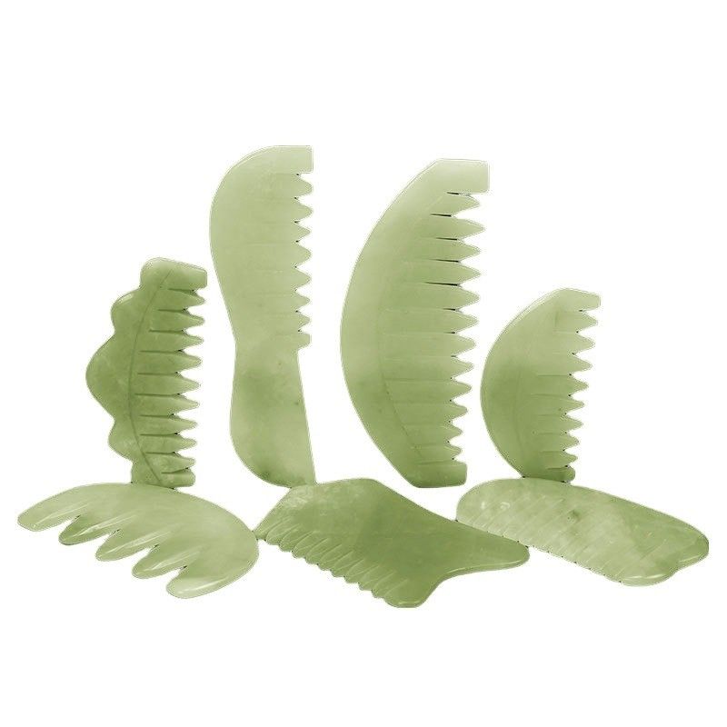 Acupuncture Therapy and Scalp Massage Natural Jade Hair Comb with Xiuyan Jade Gua Sha Tools
