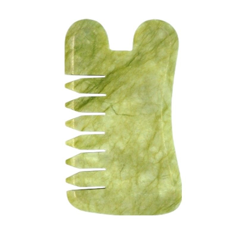 Natural Green Xiuyan Jade Gua Sha Scalp Massage Comb Guasha Stone Head Massager for Hair Health Care Salon Beauty Tool