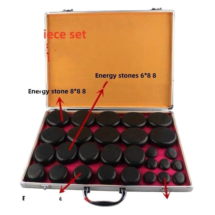 Muscle Massage Hot Stone Massage Kit Aluminum Heating Box with 28 pcs Basalt Energy Stones in Black