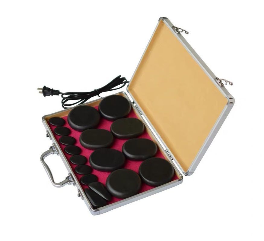 Customized Logo Availabled Spa Hot Stone Massage Essential with 18pcs Basalt Energy Stones and Aluminum Heating Box