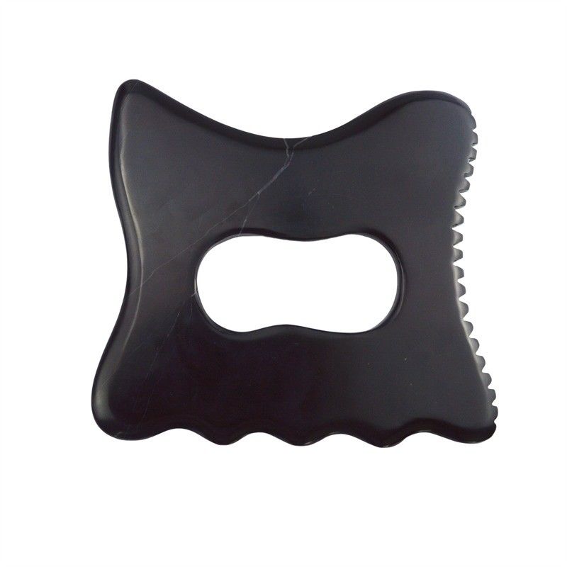 Custom Logo Availabled Black Bian Stone Gua Sha Massage Tool With Handle Body Massage Equipment Guasha Stone Self Skin Care
