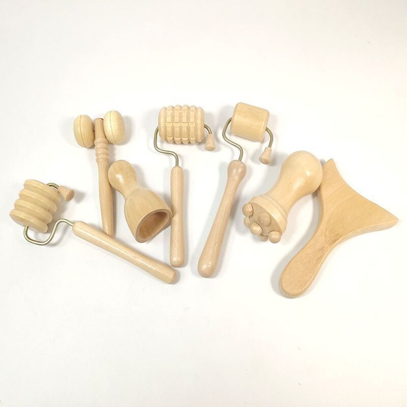 7pcs Set Wooden Massager Kit for Gua Sha Roller and Manual Roller Wooden Body Guasha Massage Tool
