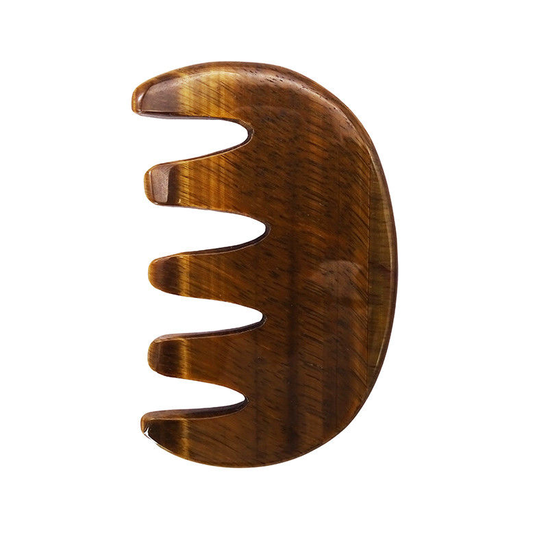 Brown Natural Tiger Eye Stone Guasha Massage Comb for Body and Neck Therapy Hair Comb Scalp Massager Tool SPA Treatment
