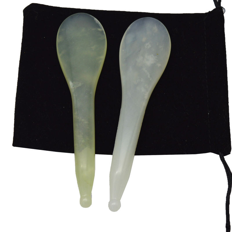 Yellow Spoon Shape Acupuncture Point Massage Pen Xiuyan Jade Stick Eye Massager Pen with and Acceptable OEM/ODM Service