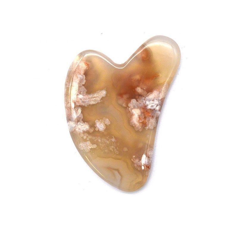 Body Massager Natural Heart Shape Cherry Blossom Agate Gua Sha Board Care Guasha Massage Tool with Custom Logo