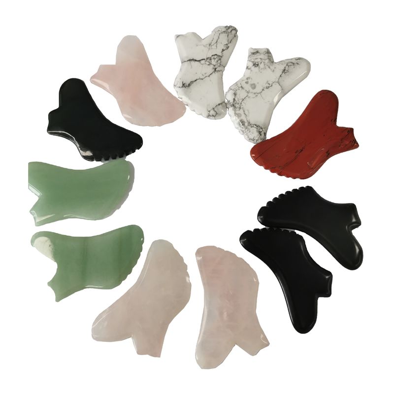 Gemstone Customized Rose Quartz Red Jasper Howlite Guasha Jade Gua Sha Facial Scraping Massage Tool with Timing Control